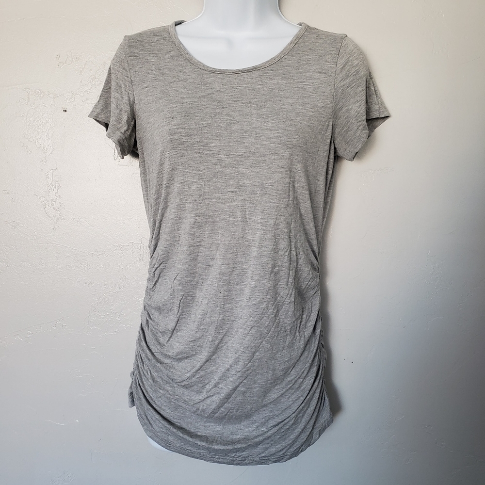 Smallshow Small Maternity Top Heather Grey Short Sleeve Shirt Ruched Sides